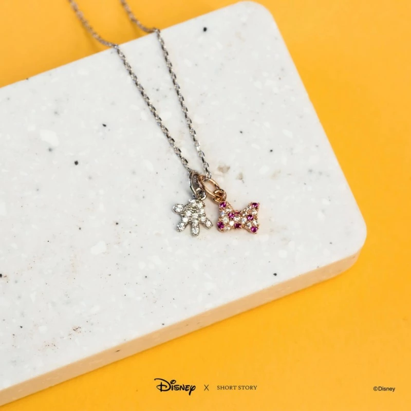 Disney Necklace Diamante Mickey Gloves & Bow, Silver - Image 2