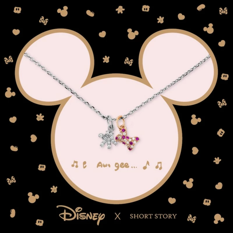 Disney Necklace Diamante Mickey Gloves & Bow, Silver - Image 4
