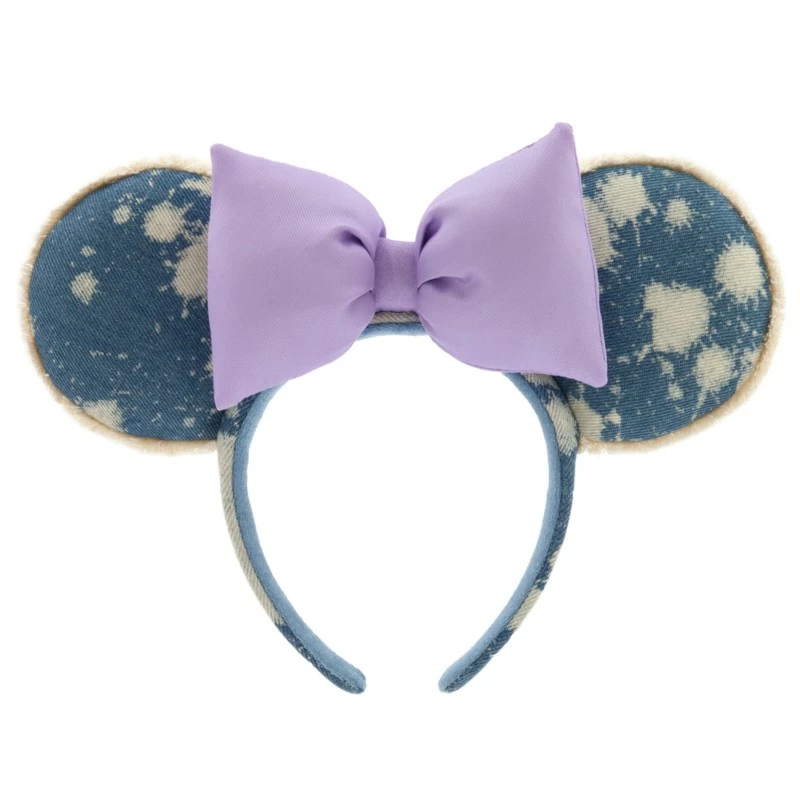 Disney Parks Minnie Mouse Denim And Lavender Ears Headband For Adults